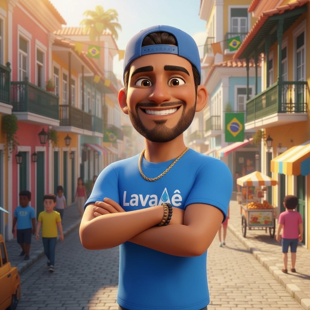 Mascote LavaAê de braços cruzados